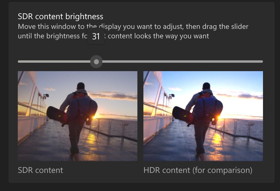 Windows SDR brightness slider location
